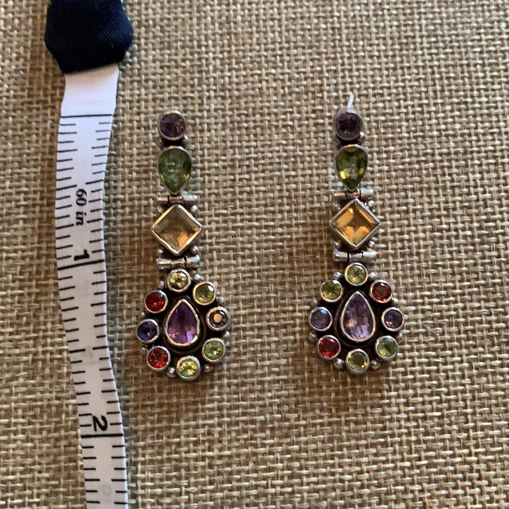 Multicolor Gemstone Drop Earrings - Sterling Silver